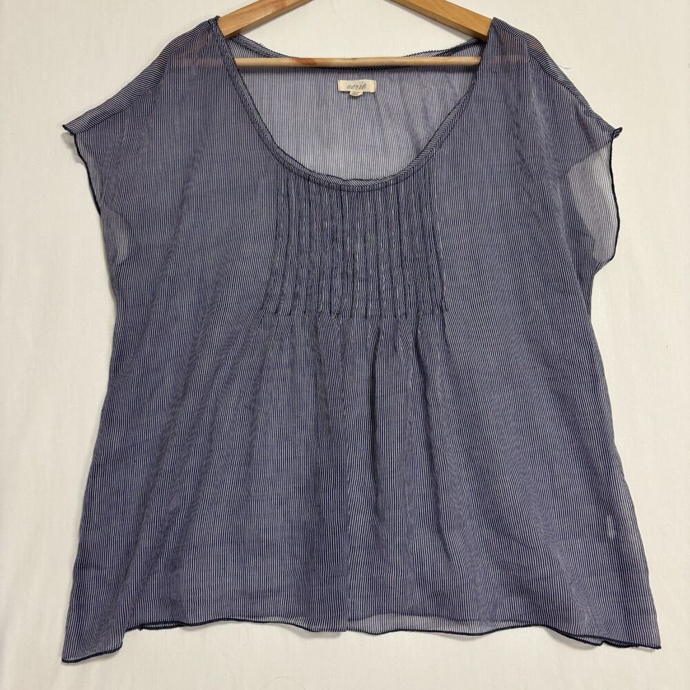 Aerie Sheer Short Sleeve Blouse Womens XL Beachy Nautical Flowy‎ Preppy Cottage